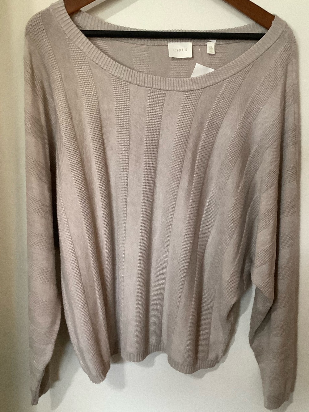 CYRUS:  Light Taupe Ribbed Scoop-Neck Sweater (NWT)